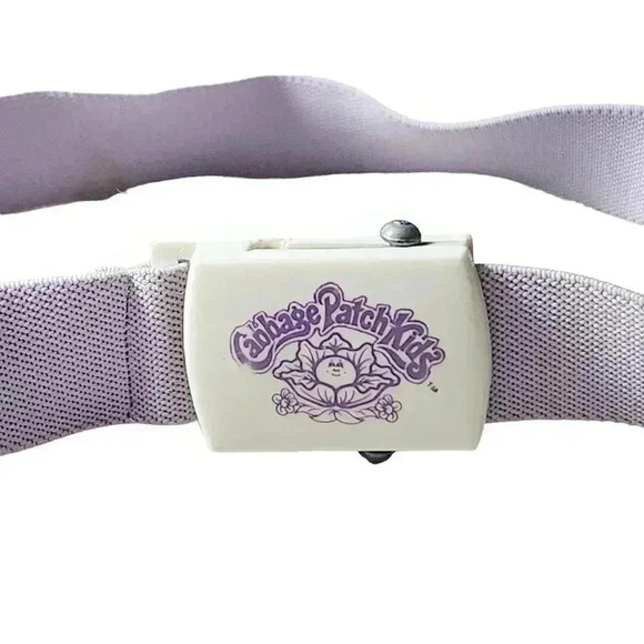 Vintage 1980s Cabbage Patch  Kids stretch belt youth plastic buckle purple 26" L - Picture 2 of 10